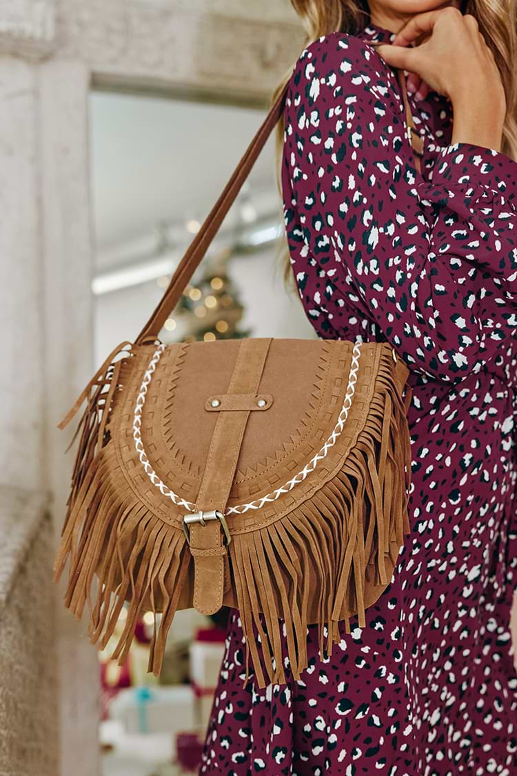 Quicksand Faux Suede Fringe Crossbody Bag