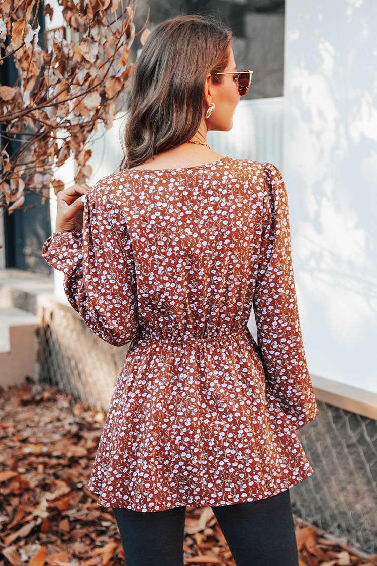 Gewebte Bluse mit Blumenmuster und V-Ausschnitt