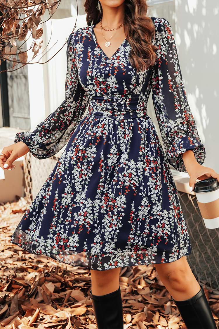 Cicely Ditsy Floral V-Neck Mini Dress