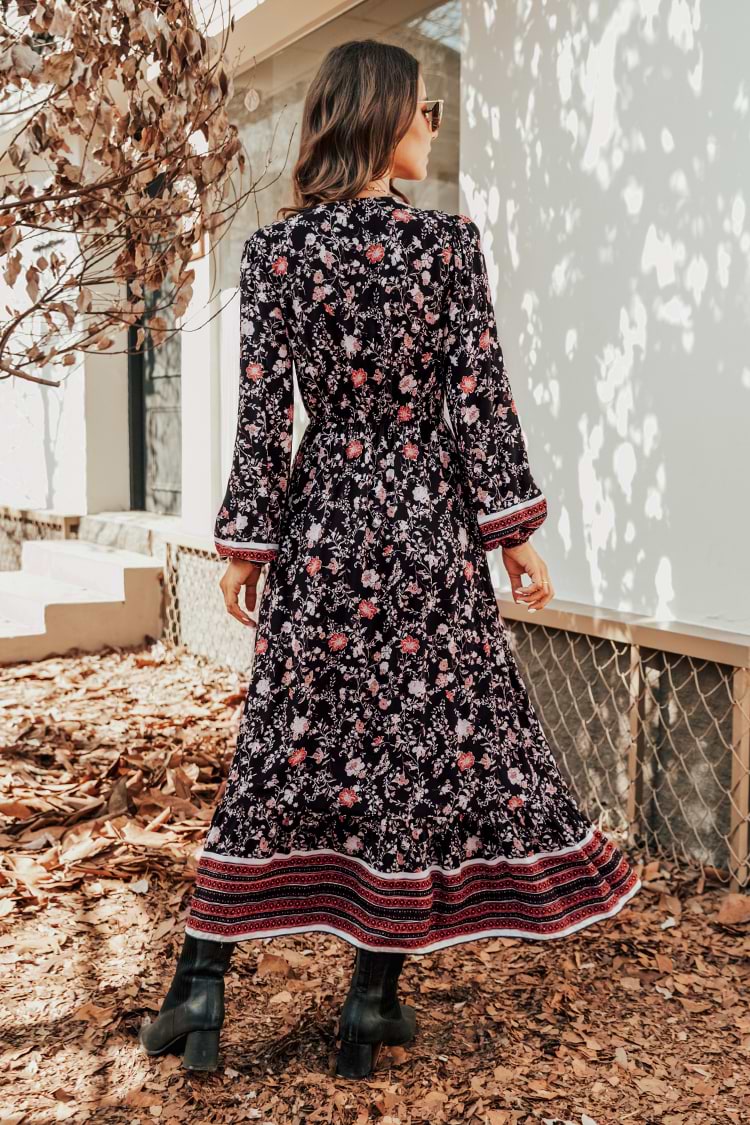 Avila Paisley Floral Long Sleeve Maxi Dress