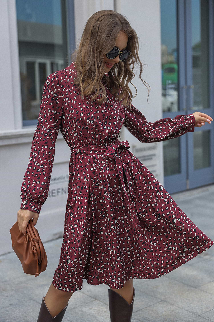 Graci Belted Leopard Print A-Line Dress