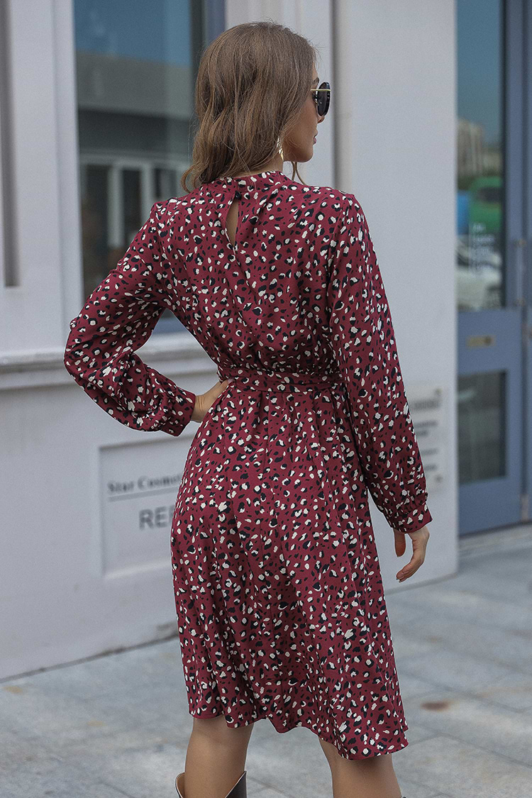 Graci Belted Leopard Print A-Line Dress