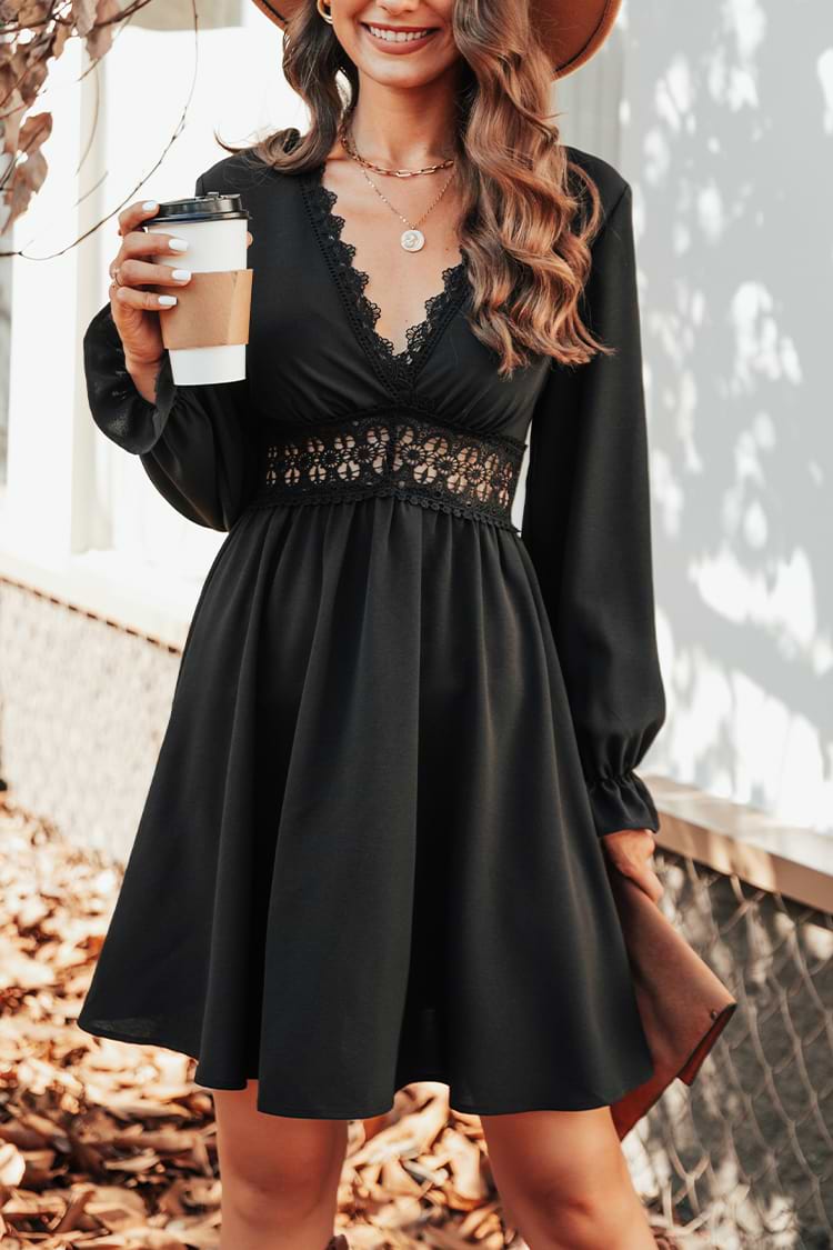 Deniz Lace-Trim Trumpet Sleeve Dress