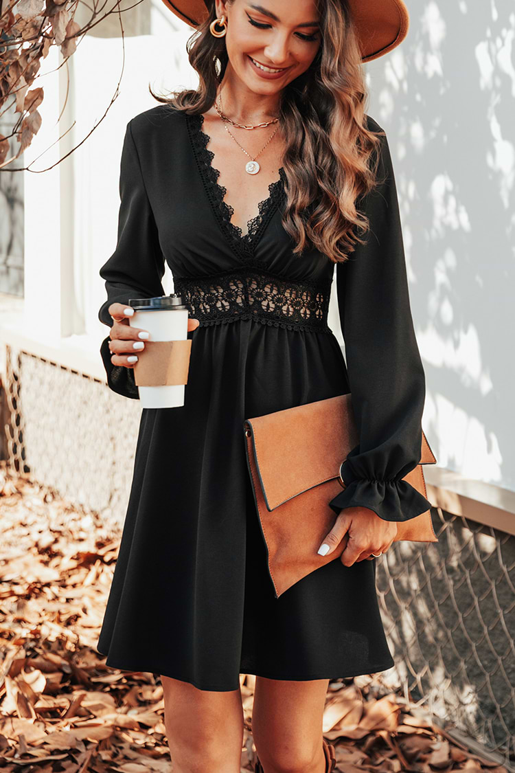 Deniz Lace-Trim Trumpet Sleeve Dress