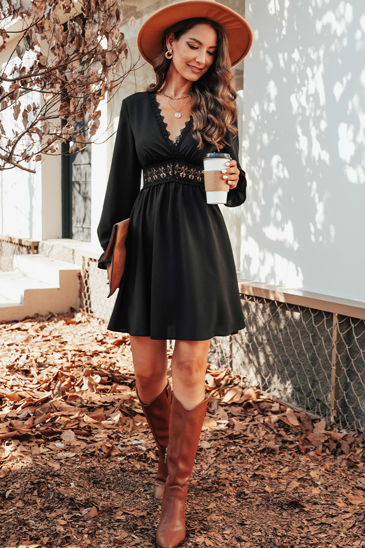Deniz Lace-Trim Trumpet Sleeve Dress