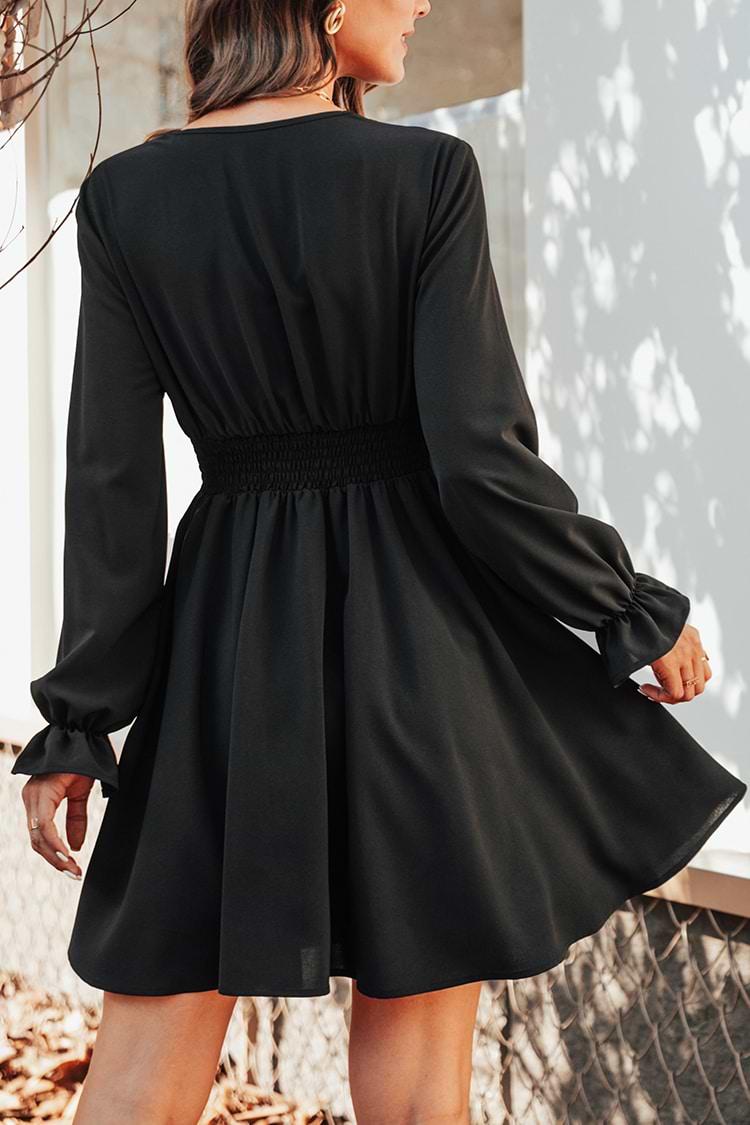 Deniz Lace-Trim Trumpet Sleeve Dress