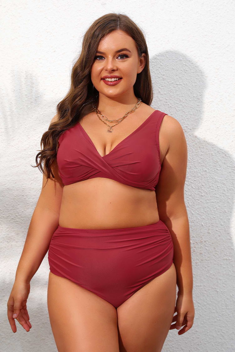 Wickel-Bralette mit Rückbindung & High Waist Bikini-Set in großen Größen