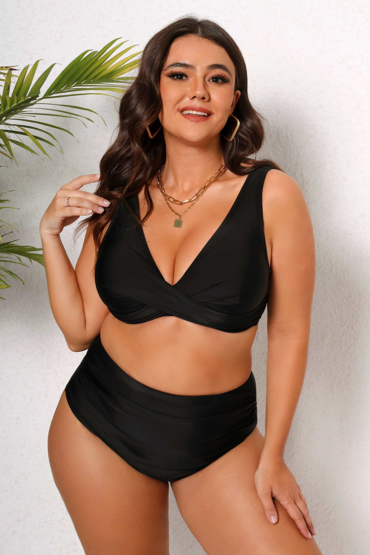 Wrap Front Bralette & High Waist Plus Size Bikini Set