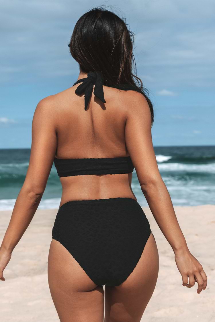 V-Ausschnitt Neckholder & High Waist Bikini-Set