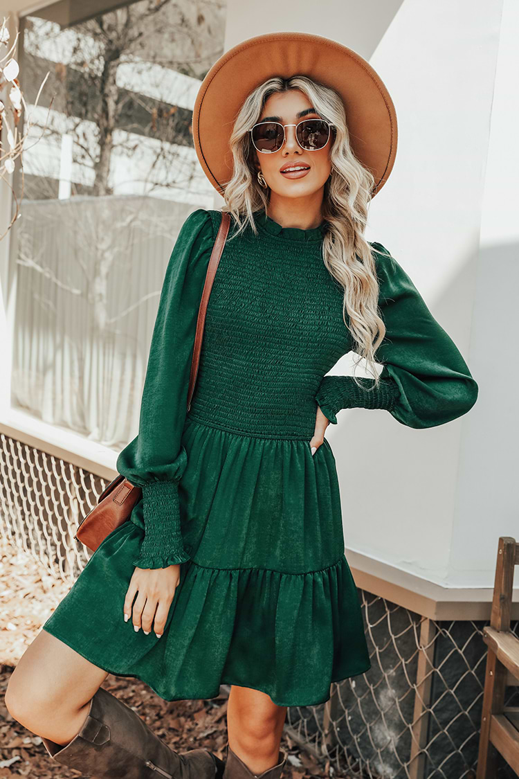 Fall Harvest Smocked Long Sleeve Mini Dress