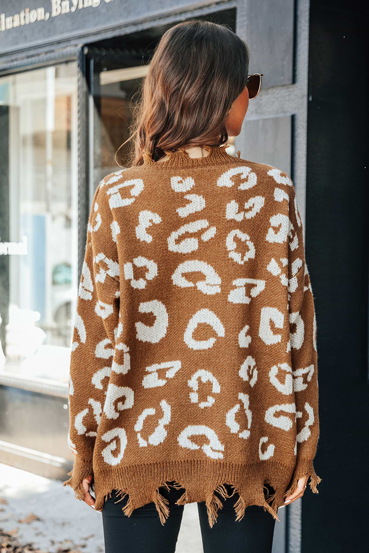 Liana Leopard Print Frayed Sharkbite Jumper
