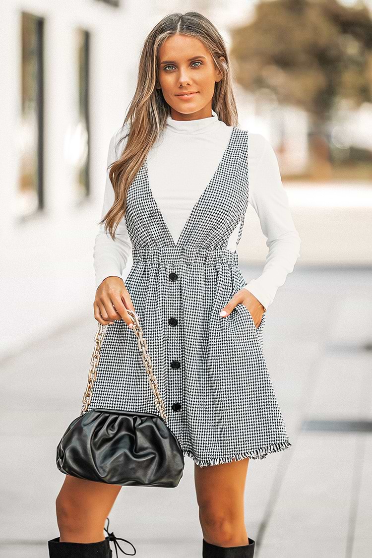 Elma Houndstooth Mini Pinafore Dress