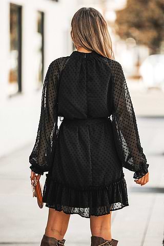 Eldora Belted Clip Dot Ruffled Dress
