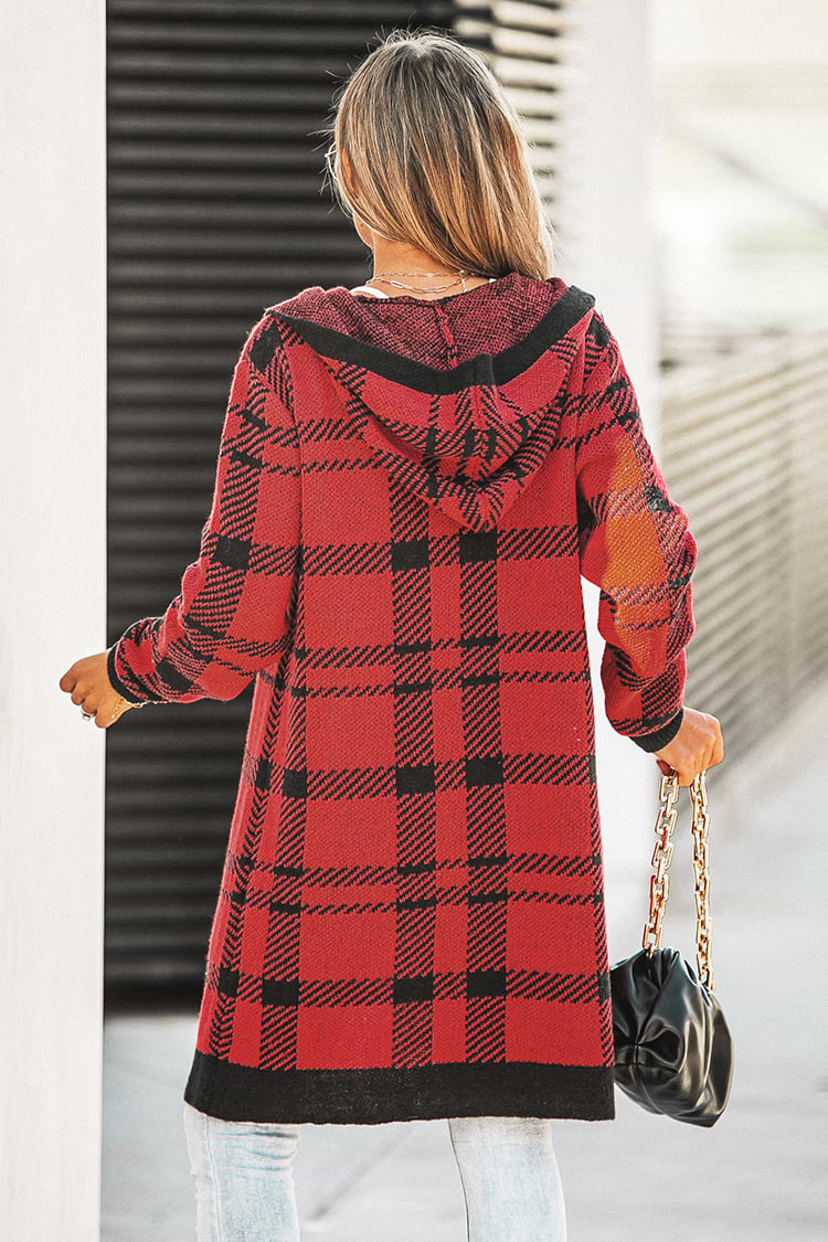 Karierte Strickjacke mit Schalkragen und offener Vorderseite