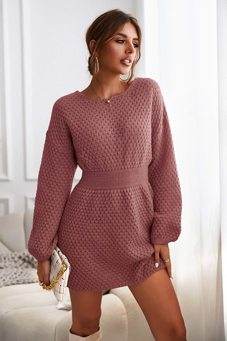 Coffee Connection Textured Knit Mini Sweater Dress