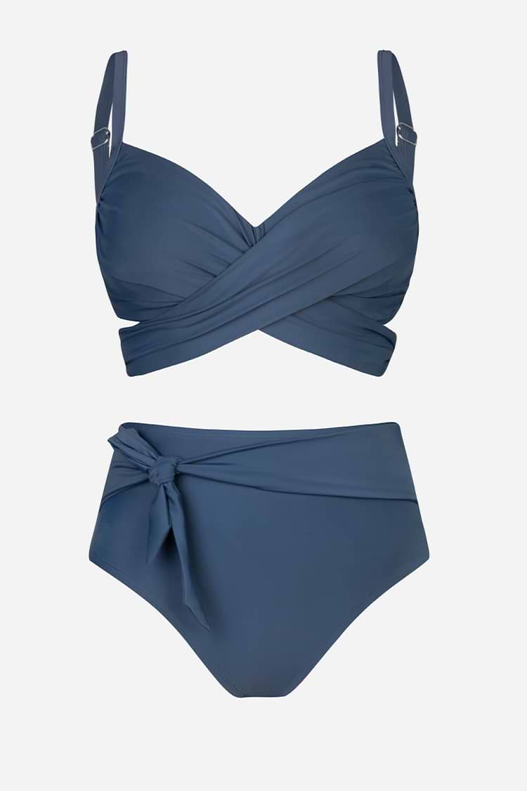 Wrap Bralette & Knotted Sash High Waist Plus Size Bikini Set