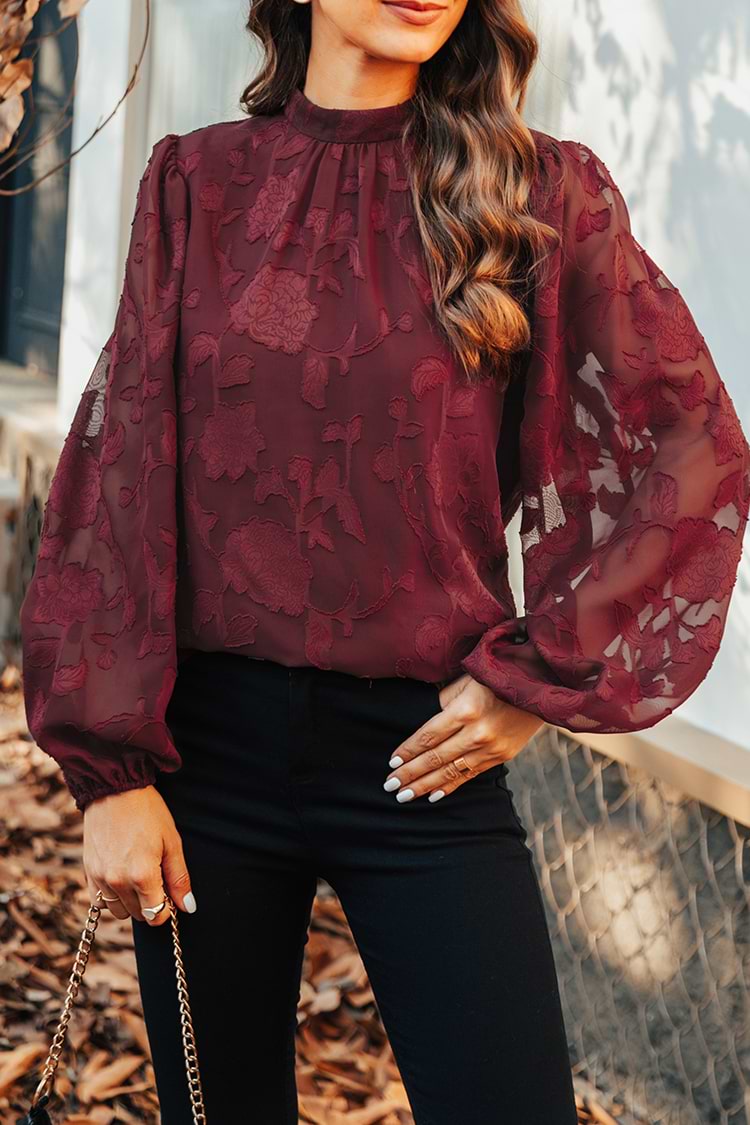 Sadie Embroidered Floral Mock Neck Top