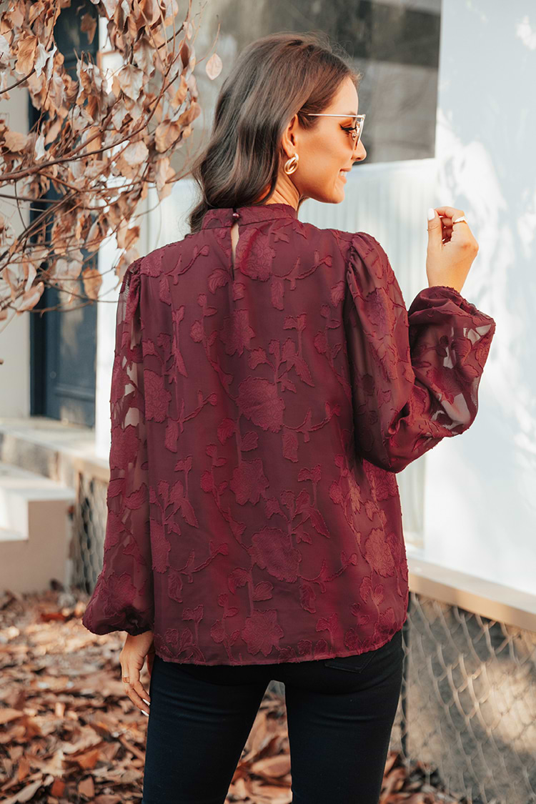 Sadie Embroidered Floral Mock Neck Top