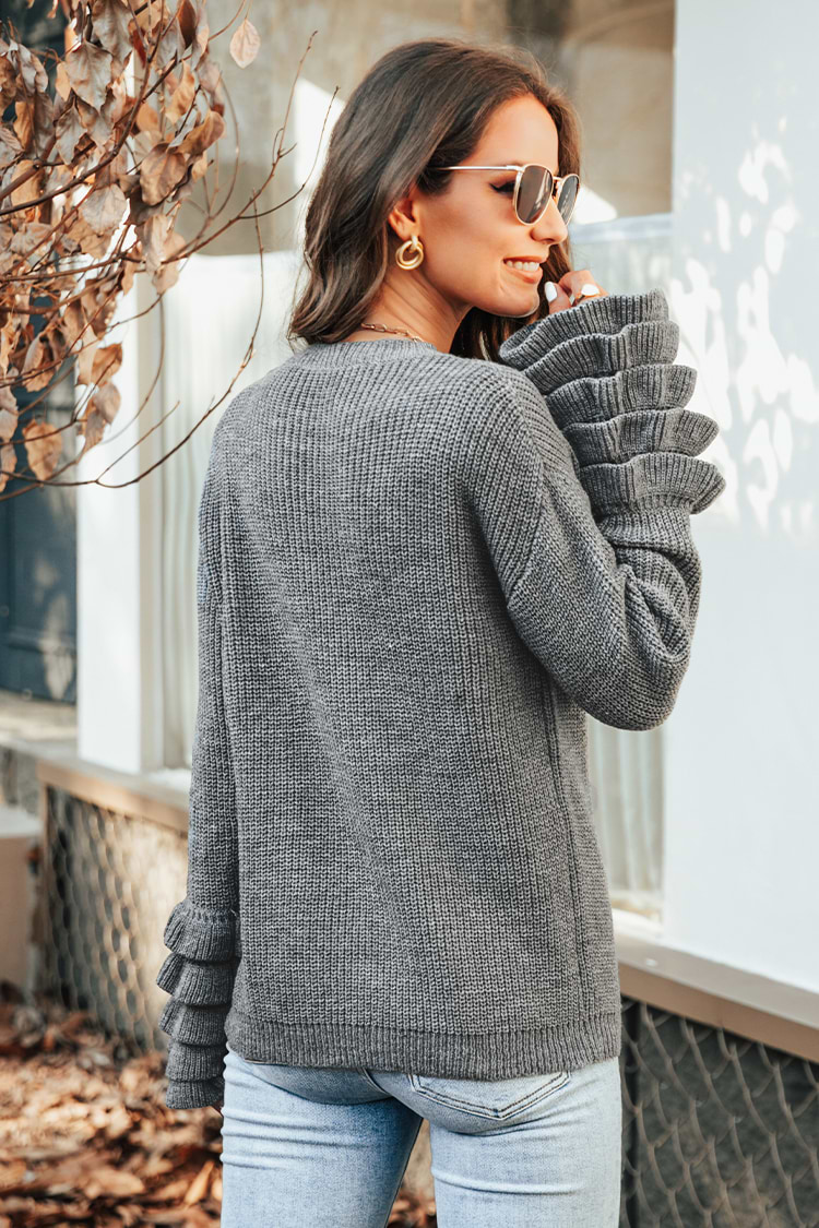 Volant Gehäkelter Strickpullover mit Rüschenbesastz