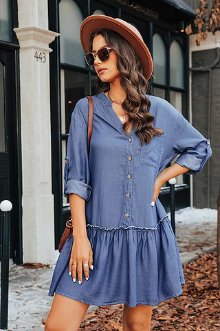 Emelie Denim Roll-Tab Mini Dress