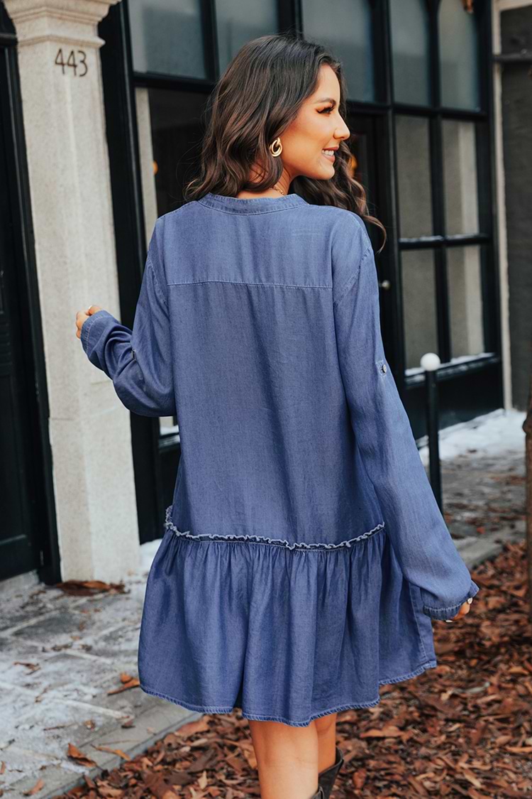 Emelie Denim Roll-Tab Mini Dress