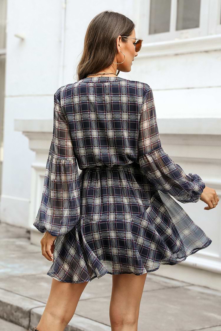Arlie Plaid Drawstring Mini Dress