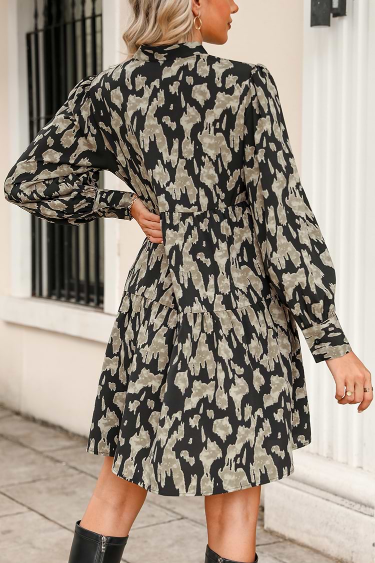 Genette Abstract Print V-Neck Dress