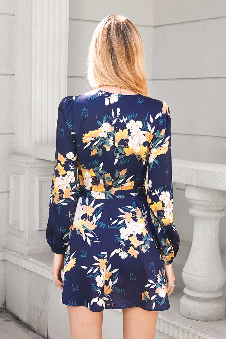 Leda Belted Floral Print A-Line Dress