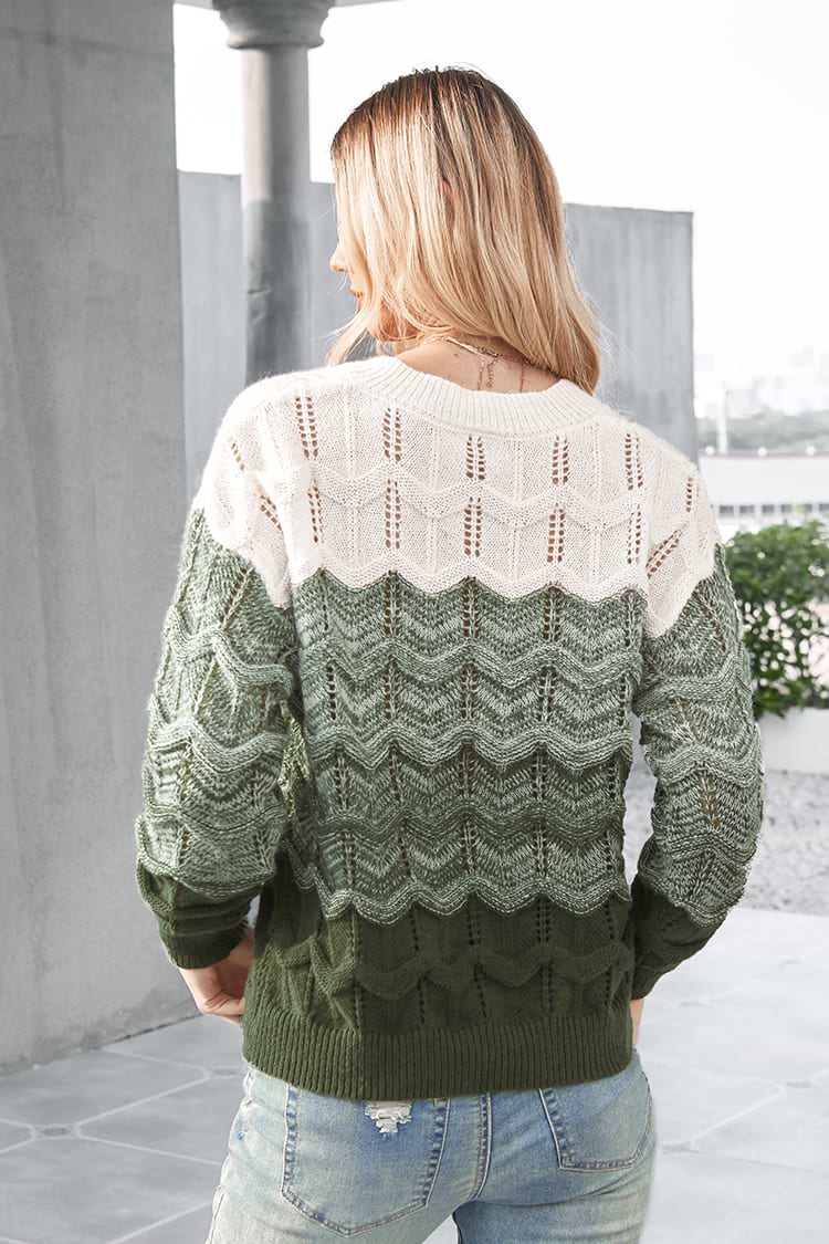 Lawanda Colorblock Wave-Stitch Jumper