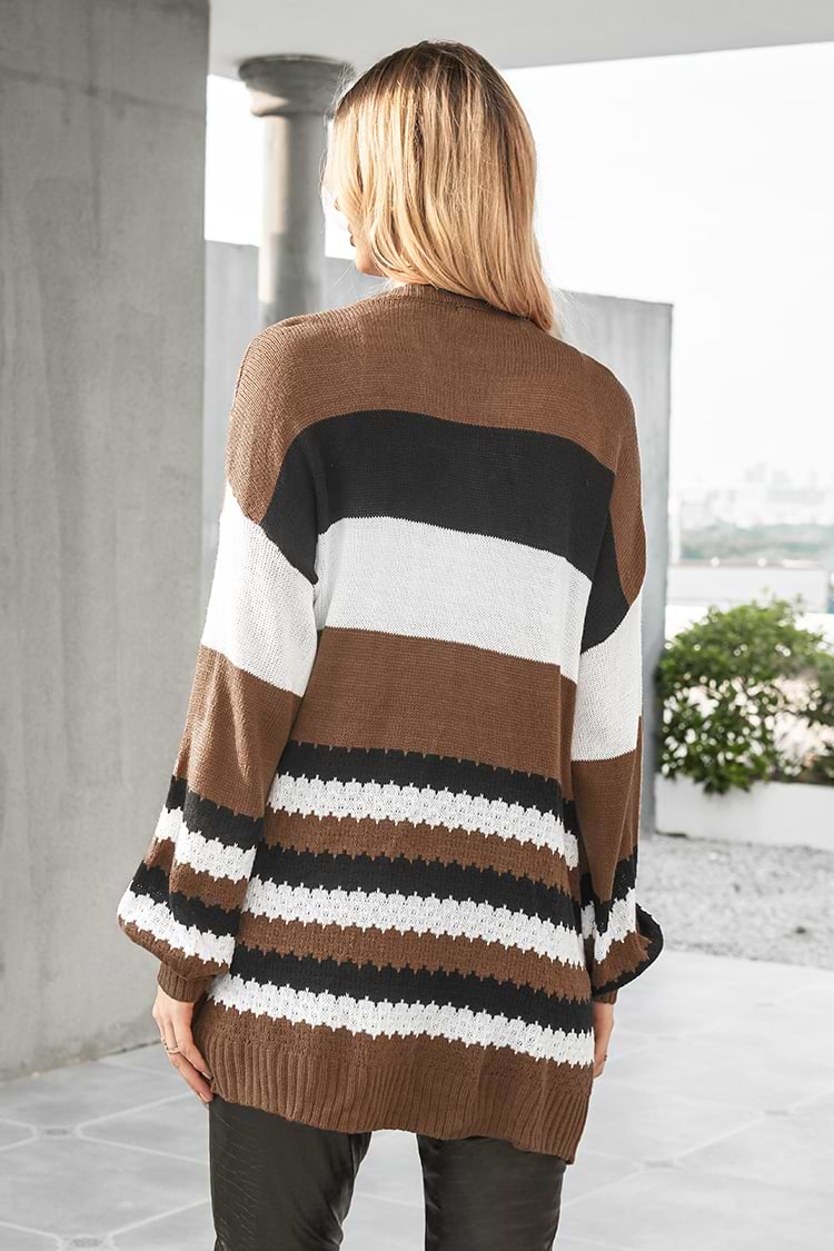Laverne Striped Puff Sleeve Cardigan