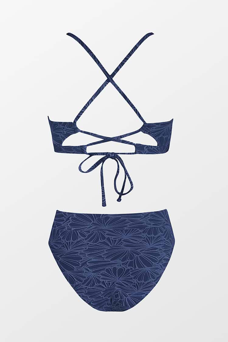 Floral Jacquard Scalloped Bralette & High Waist Bikini Set