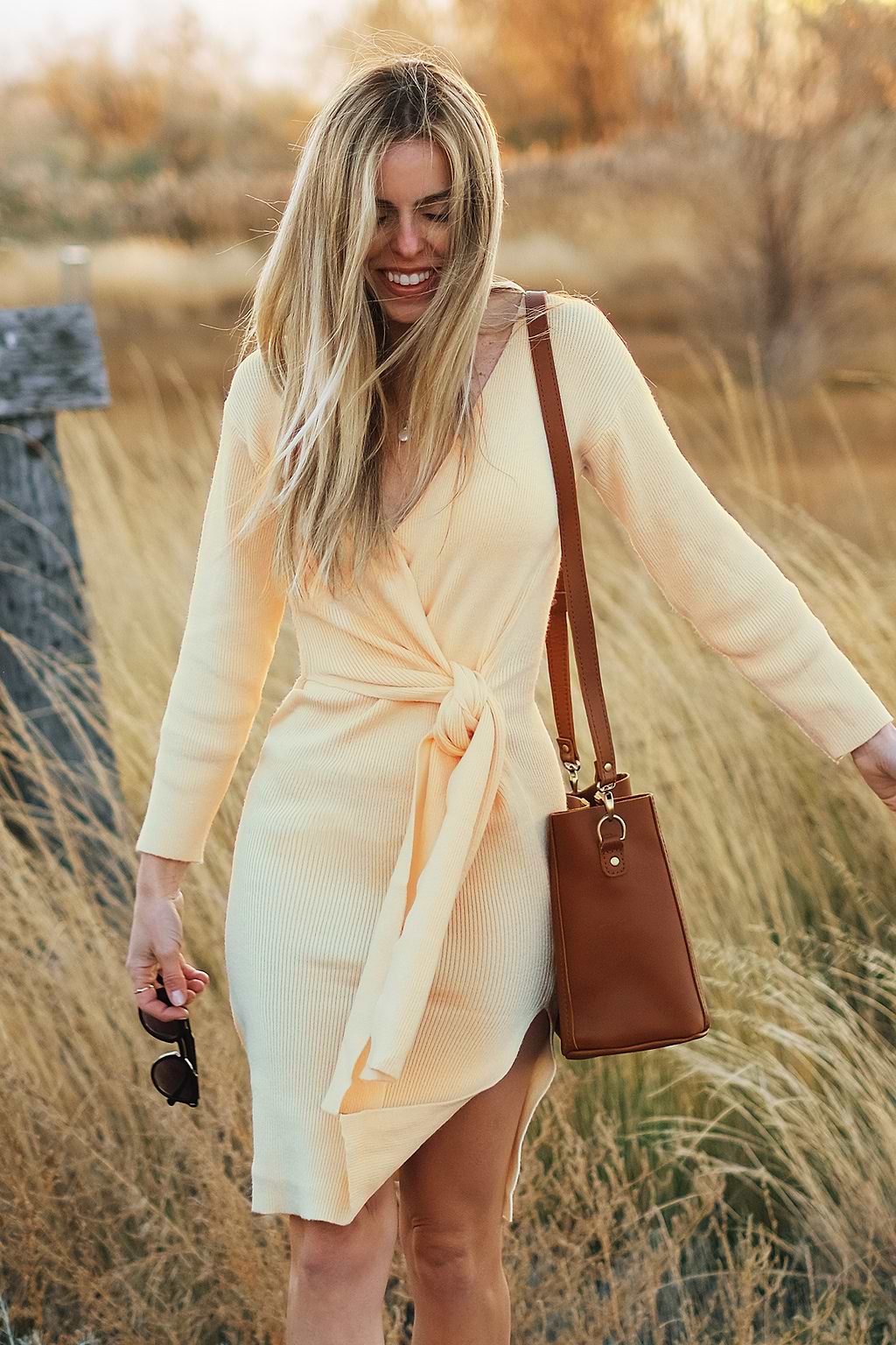 Ericka Plunge Split Tea Lenth Dress