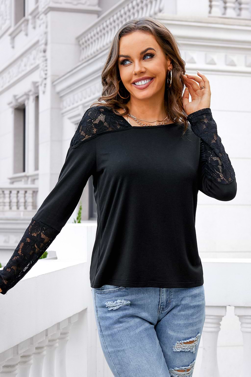 Sugar Cubes Floral Lace Long Sleeve Tee