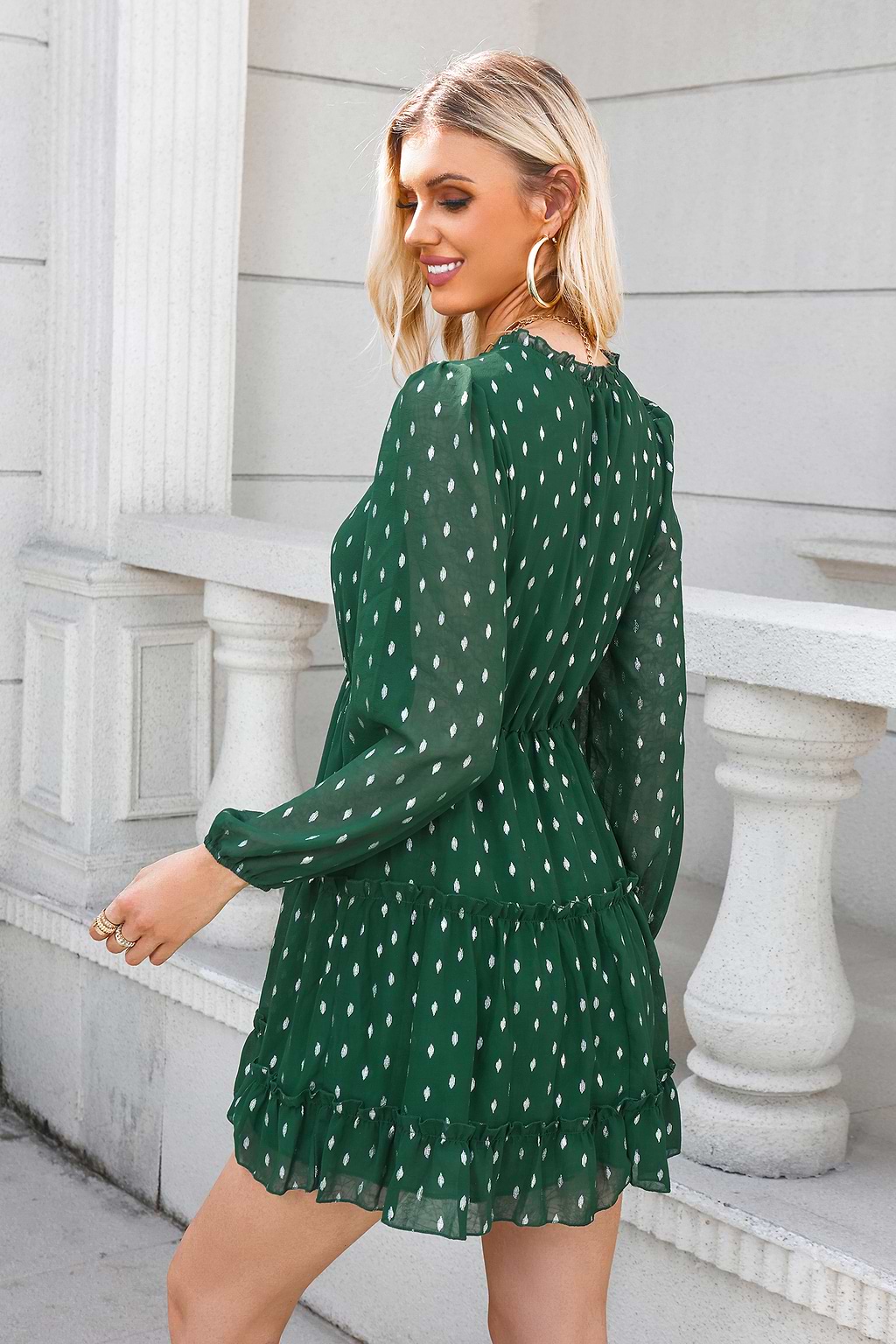 Take Me Out Speckled Print Tie Neck Dress