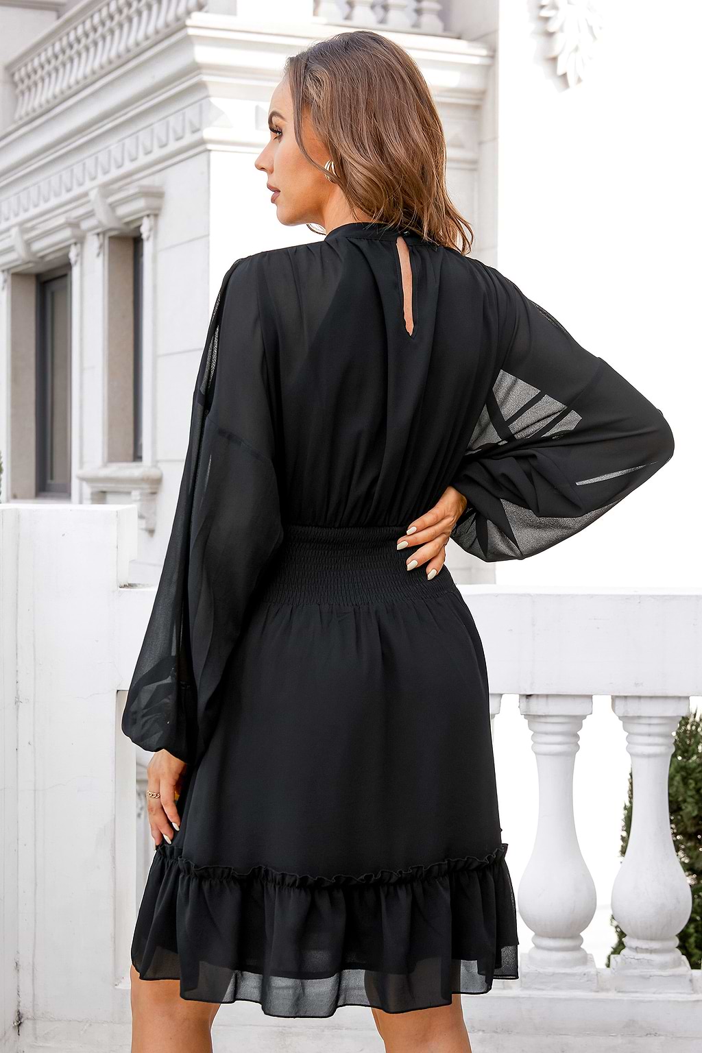 Lost In Paris Chiffon Balloon Sleeve Dress