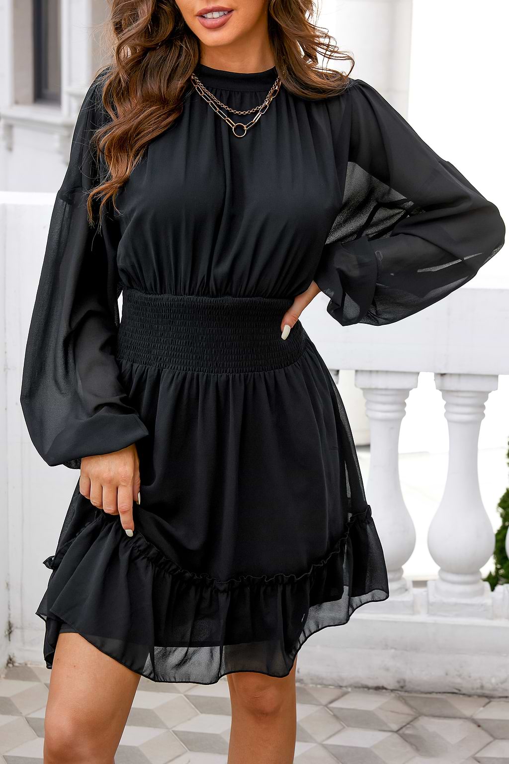 Lost In Paris Chiffon Balloon Sleeve Dress