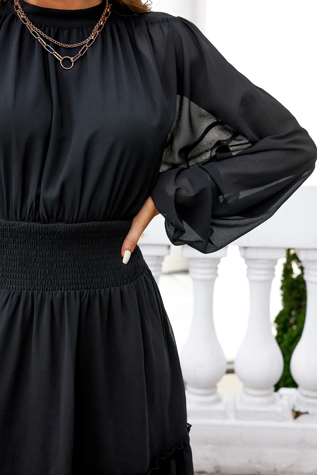 Lost In Paris Chiffon Balloon Sleeve Dress