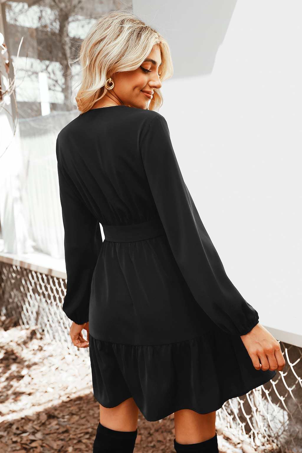 Eyes On Me Plunge Button-Loop Mini Dress