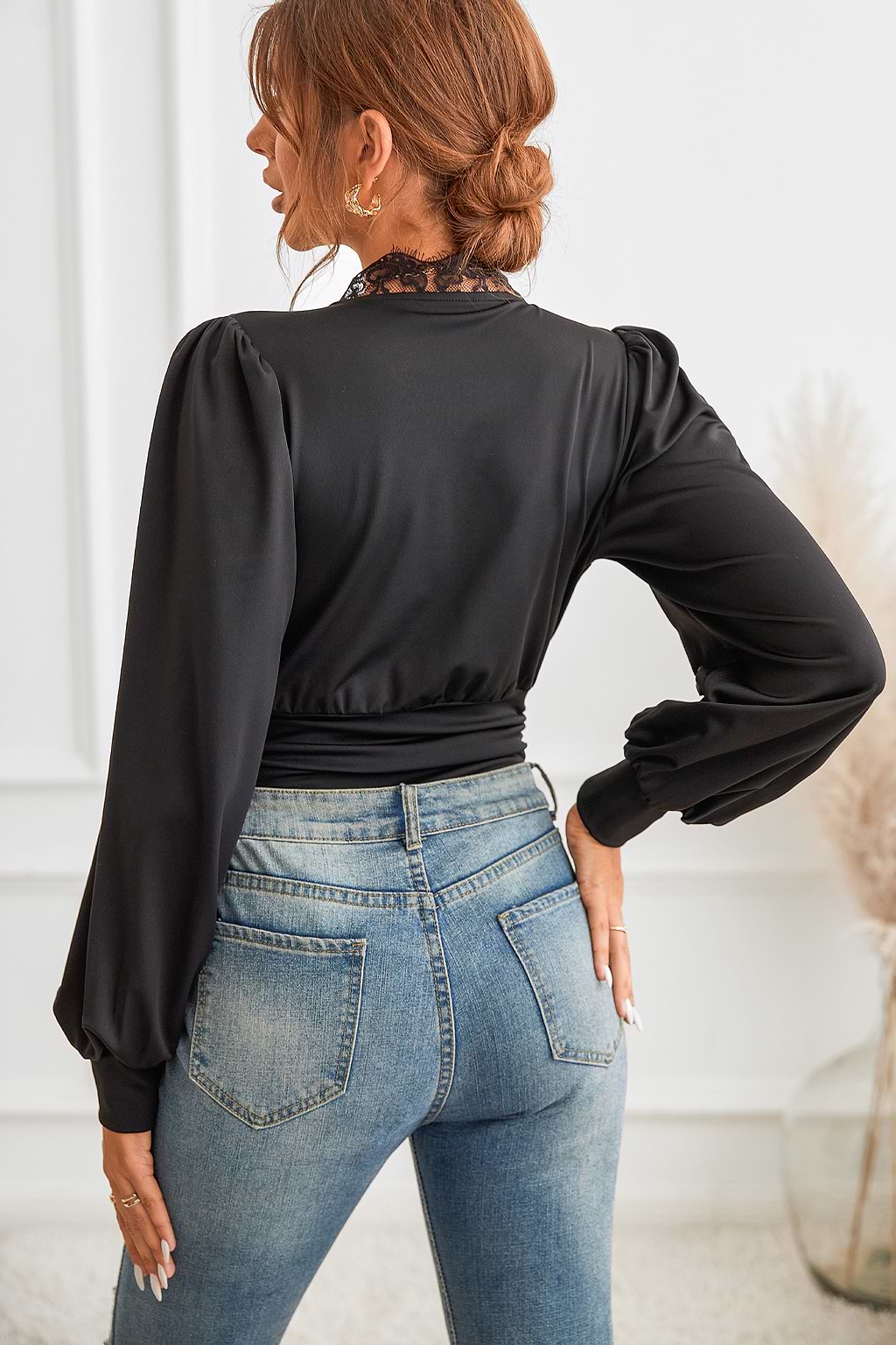 Logan Plunging Lace Long Sleeve Bodysuit