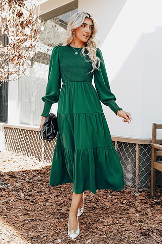 knee length dresses for ladies Red Floral Print Long Sleeve Square Neck Smocked Maxi Dress main image 0