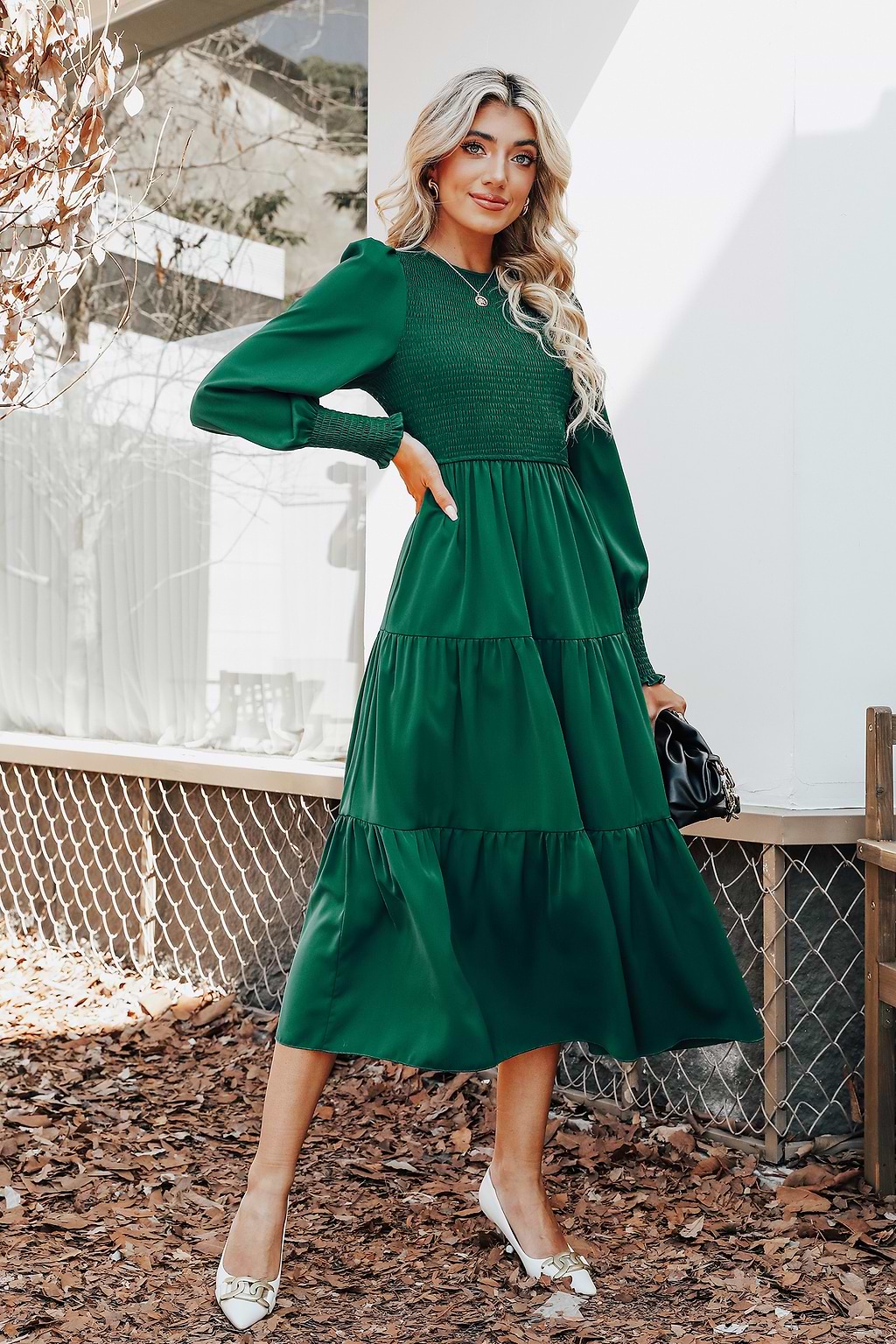 Anastasia Smocked Long Sleeve Maxi Dress
