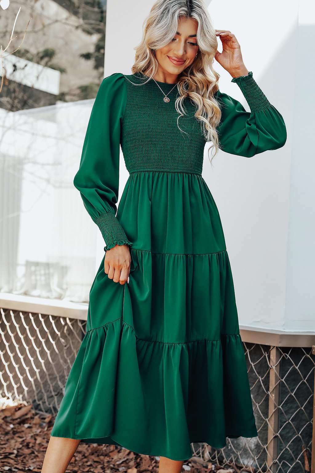 Anastasia Smocked Long Sleeve Maxi Dress