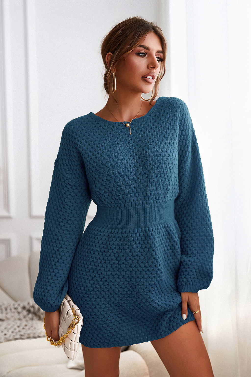 Robe pull mini en tricot texturé à col rond