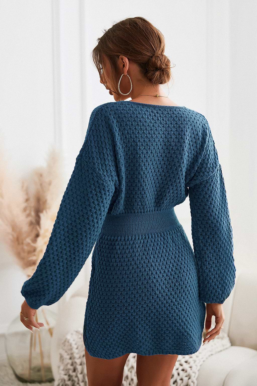 Robe pull mini en tricot texturé à col rond