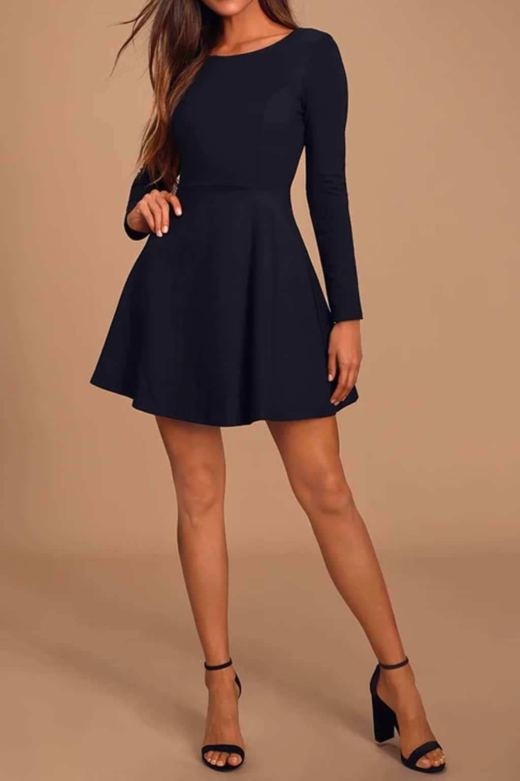 Scoop Long Sleeve Short Length Dress