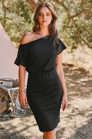 Buffy Short Sleeve Off Shoulder Mid Length Dress