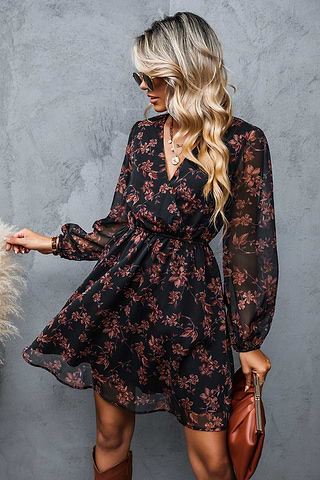 herlipto Autumn Floral Chiffon Dress