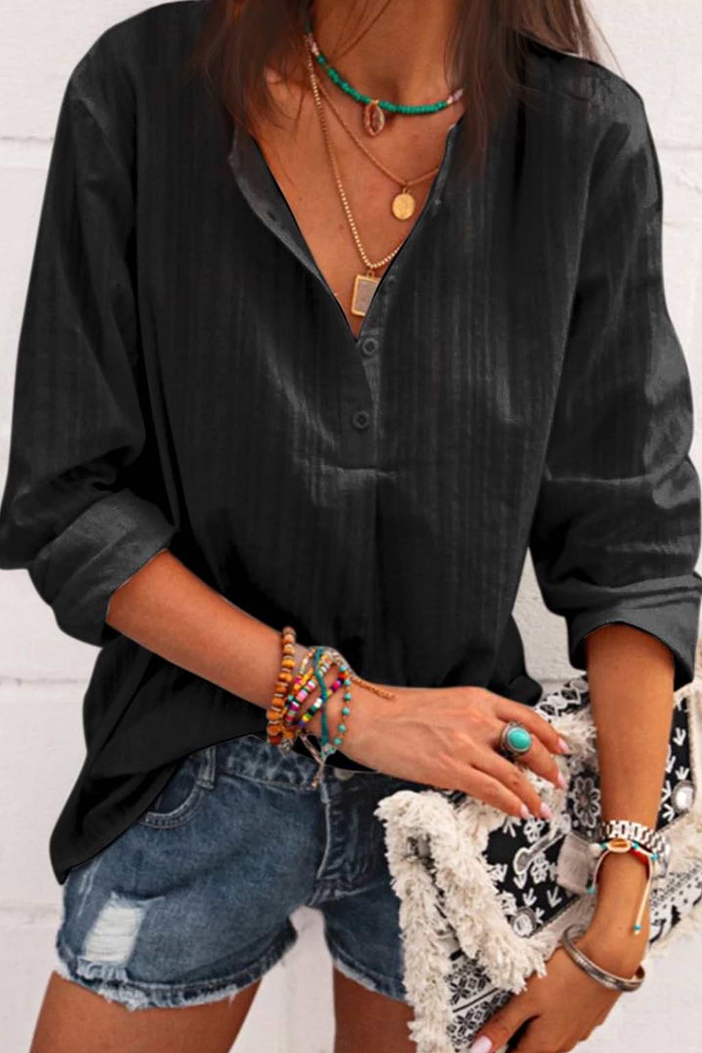 Empty House Half-Button Long Sleeve Top