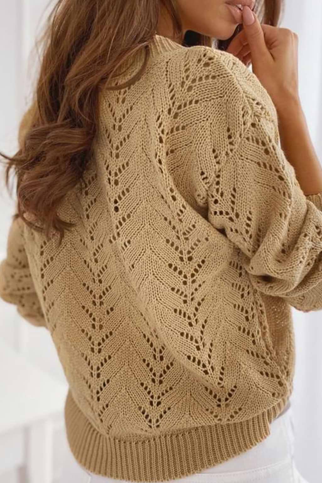 In The Clouds Pointelle Knit V Neck Long Sleeve Sweater