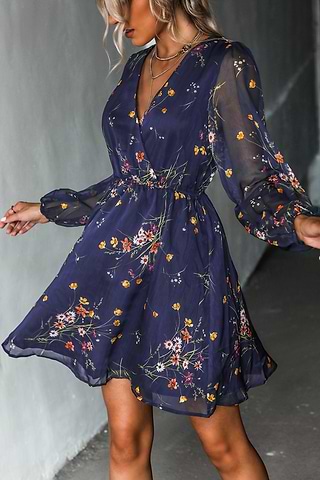 Robe trapèze courte en mousseline à imprimé fleuri-Cupshe France